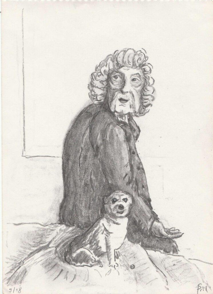 Tekening van een oma met hond door Stefani